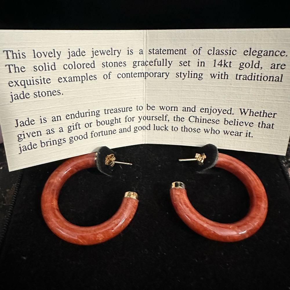 Elegant 14K Jade Hoop Earrings